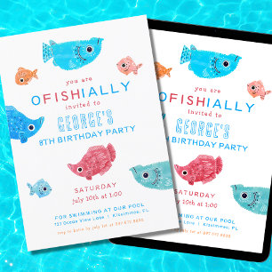 Invitation Eté Funky Fish Anniversaire Pool Party
