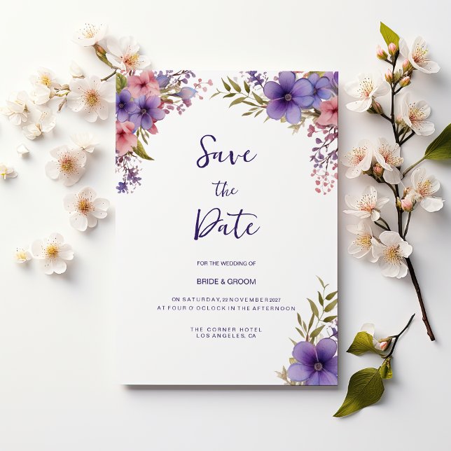 Invitation Été lavande rose cadre floral Enregistrer la date (Summer lavender pink floral frame Save the Date)