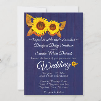 Invitation Été Marine Blue Wood Sunflower s Russe Mariage
