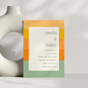 Invitation Été moderne Orange Sage Vert Mariage en bande