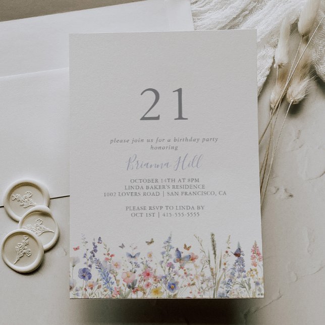 Invitation Eté Multicolor Fleur sauvage 21e fête d'anniversai (Créateur téléchargé)
