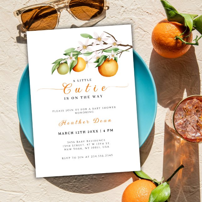 Invitation Été Petit Cutie Citrus Clementine Baby shower (Summer Little Cutie Citrus Clementine Baby Shower Invitation)