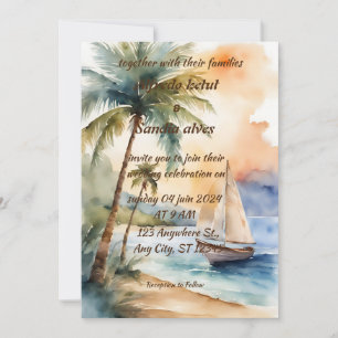 Invitation été plage palmier tropical aquarelle mariage