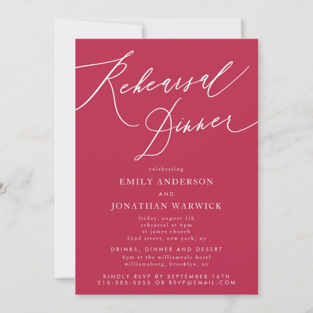 Invitation Été Red Magenta Calligraphie Mariage répétition (Devant)
