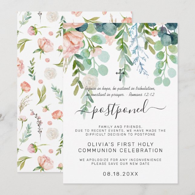 Invitation Été rougissant | Annonce de communion reportée (Devant / Derrière)