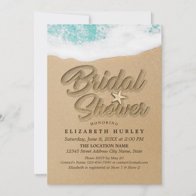 Invitation Eté Sandy Beach Fête des mariées de mariage Starfi (Devant)