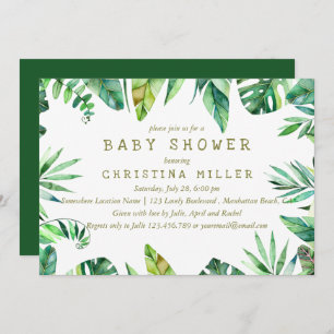 Invitation Été tropical  Baby shower Feuilles d'aquarelle