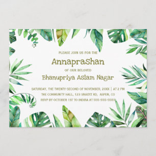 Invitation Été tropical   Feuilles d'aquarelle Annaprashan