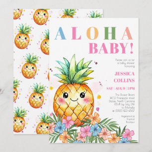 Invitation Été tropical rose aloha baby shower à la noix de c
