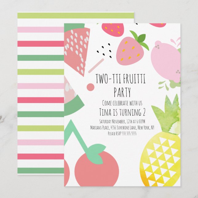 Invitation Été Tutti Fruitti Tropical Fruits Énormes (Devant / Derrière)