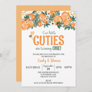 Invitation Été Twins 1er Anniversaire, Oranges Girls Annivers