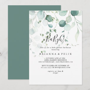 Invitation Été Vert Eucalyptus BabyQ Baby shower Barbecue