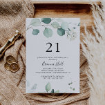 Invitation Été Vert Eucalyptus Feuille 21e fête d'anniversair<br><div class="desc">Cet été,  l'invitation à la fête du 21e anniversaire de la feuille d'eucalyptus vert est parfaite pour une fête d'anniversaire moderne. Le design présente de magnifiques feuilles d'eucalyptus verts peints à la main,  inspirant le charme naturel.</div>