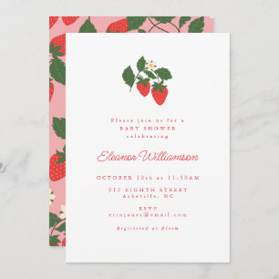 Invitation Été Vintage Baby shower Boho aux fraises blanches