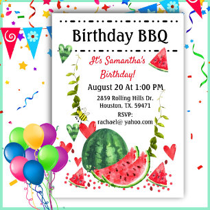 Invitation Eté Watermelon Anniversaire BBQ Cuisine