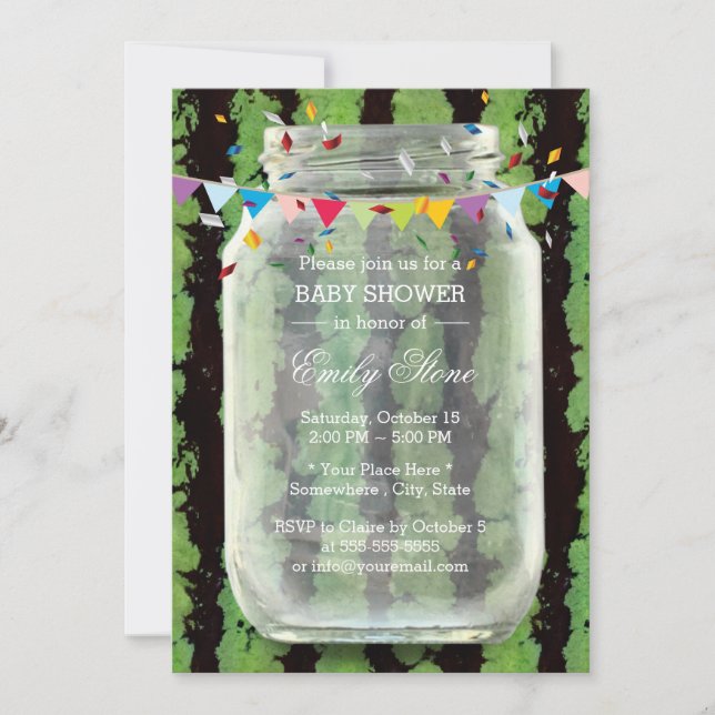 Invitation Eté Watermelon Baby shower Mason Jar (Devant)