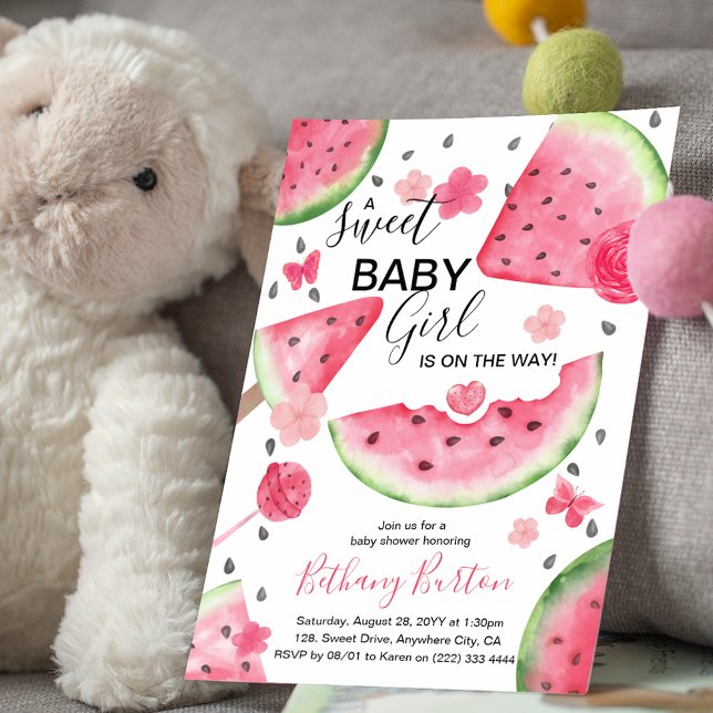 Invitation Eté Watermelon 'Un Bébé Doux' Fille Baby shower (Créateur téléchargé)