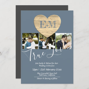 Invitation Eternal Heart Steel Blue Photo Collage Mariage