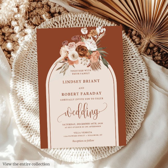 Invitation Éternel Terracotta Pampas Grass Mariage Floral (Timeless Terracotta Pampas Grass Floral Wedding Invitation)