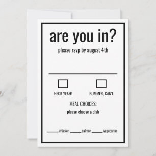 Invitation Êtes-vous dans rsvp drôle noir et blanc minimal
