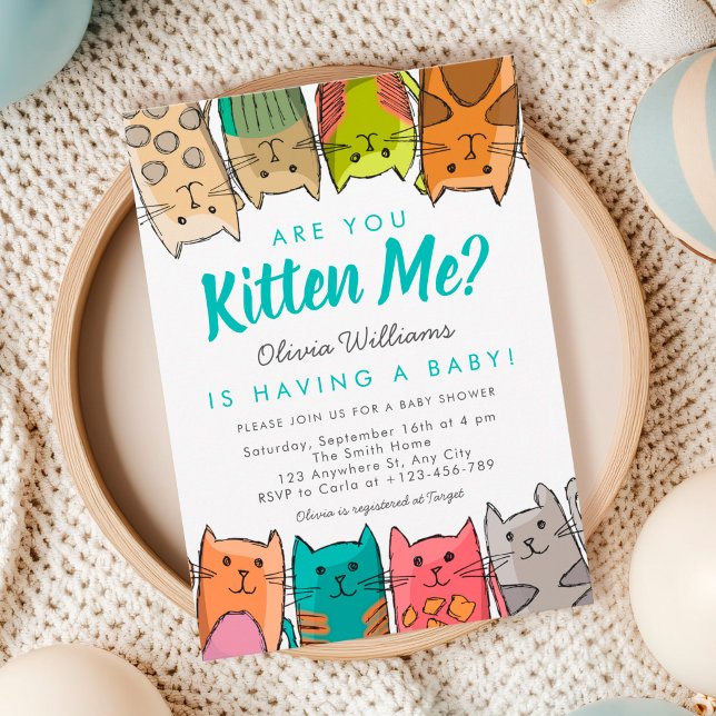 Invitation Êtes-vous en train de me chatonner ? Fête de bébé  (Are you kitten me Baby Shower Invitation )