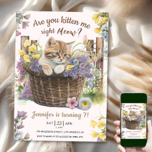 Invitation Êtes-vous en train de me chatonner Fleur rose Chat