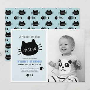 Invitation Êtes-vous Kitten Me Droite Meow Blue BIrthday Phot