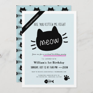 Invitation Êtes-vous Kitten Me Droite Meow Blue Virtual BIrth