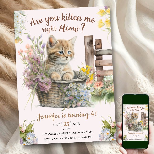 Invitation Êtes-vous Kitten Me En Ce Moment Fille Chat 4e Ann (Créateur téléchargé)