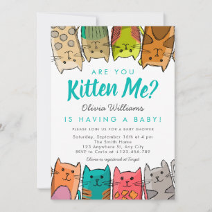 Invitation Êtes-Vous Kitten Me ? Kitty Cats Baby shower neutr