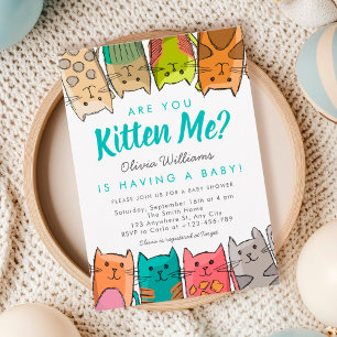 Invitation Êtes-Vous Kitten Me ? Kitty Cats Baby shower neutr