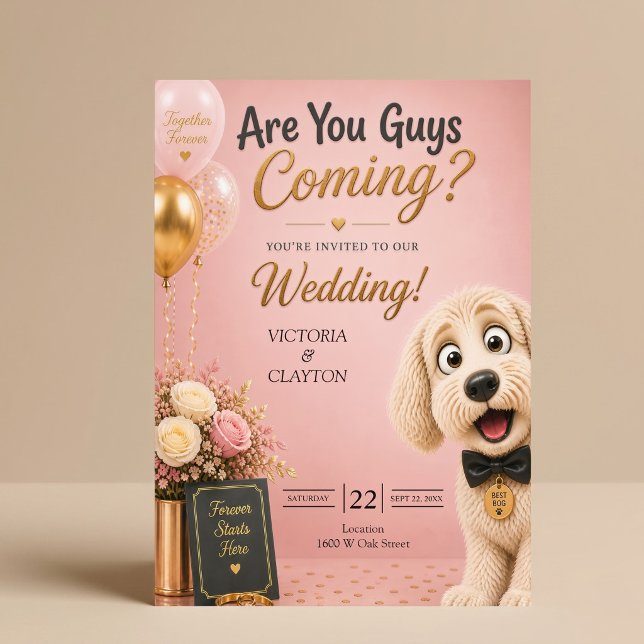 Invitation Êtes-vous là ? Chien drôle rose blush mariage (Créateur téléchargé)