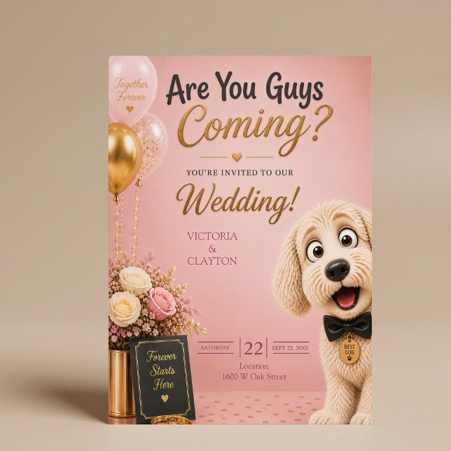 Invitation Êtes-vous là ? Chien drôle rose blush mariage (Créateur téléchargé)