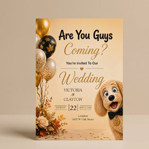 Invitation Êtes-vous là ? Mariage d'automne drôle avec un chi