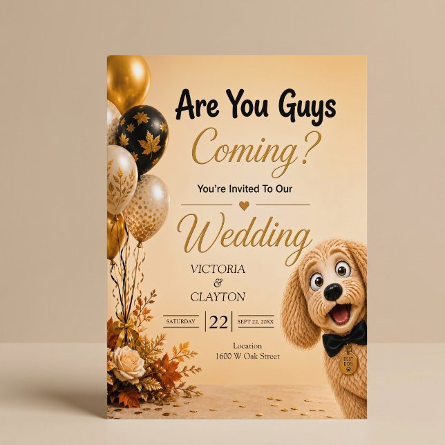 Invitation Êtes-vous là ? Mariage d'automne drôle avec un chi (Créateur téléchargé)
