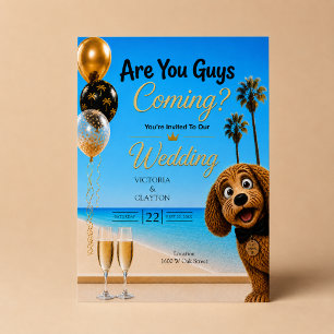 Invitation Êtes-vous là ? Mariage de chien sur la plage de Lo