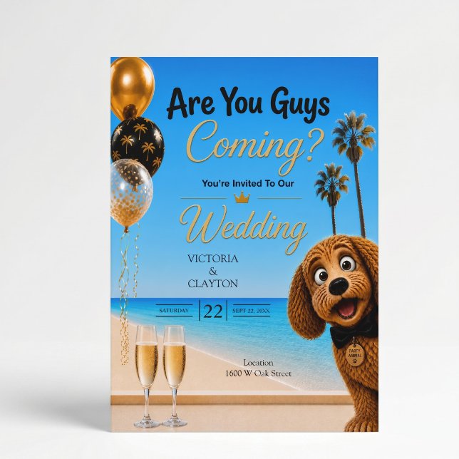 Invitation Êtes-vous là ? Mariage de chiens sur la plage de L (Créateur téléchargé)