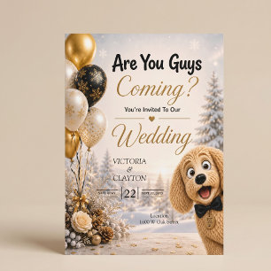 Invitation Êtes-vous là ? Mariage d'hiver drôle avec un chien