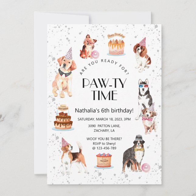 Invitation Êtes-vous prêt pour l'anniversaire de Dog Pawty (Devant)