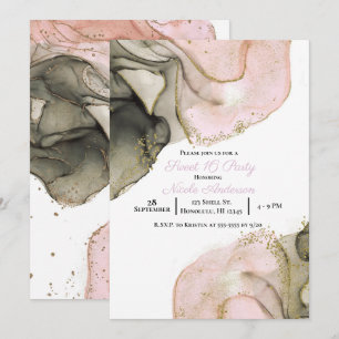 Invitation Éthéré Humeur Rose Noir Or Encre Douze Ans