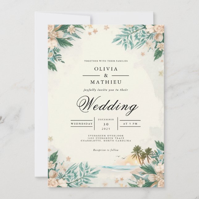 Invitation Ethereal Bloom Beach Romance Mariage (Devant)