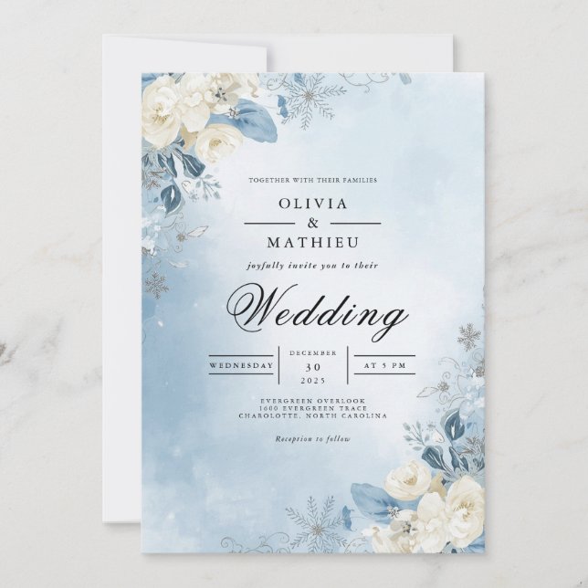 Invitation Ethereal Blue Floral Frost Wedding (Devant)
