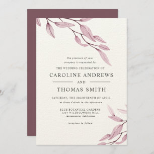Invitation Ethereal Bourgogne   mariage Feuille botanique