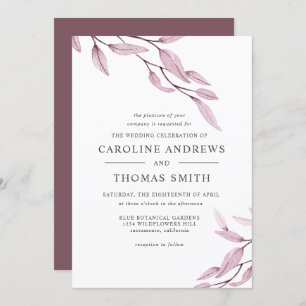 Invitation Ethereal Bourgogne mariage Feuille botanique