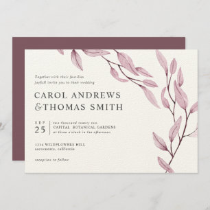 Invitation Ethereal Bourgogne   mariage Feuille chic