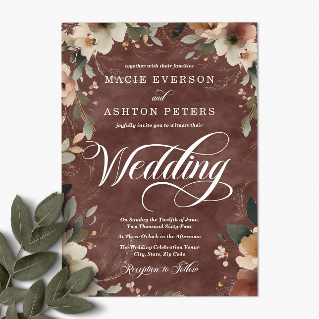 Invitation Ethereal Elegance Rustique Garnet Watercolor Maria (Step into a world where love and nature intertwine, with our Ethereal Elegance Invites.)