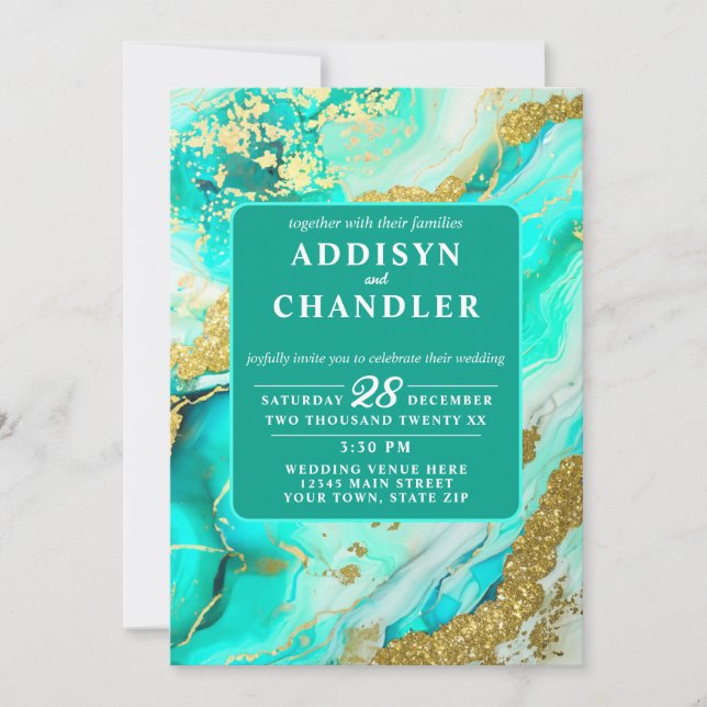 Invitation Ethereal Elegance Turquoise Geode Inspiré Mariage (Devant)