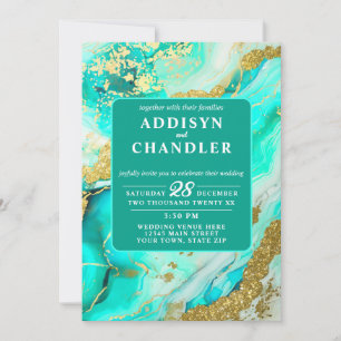 Invitation Ethereal Elegance Turquoise Geode Inspiré Mariage