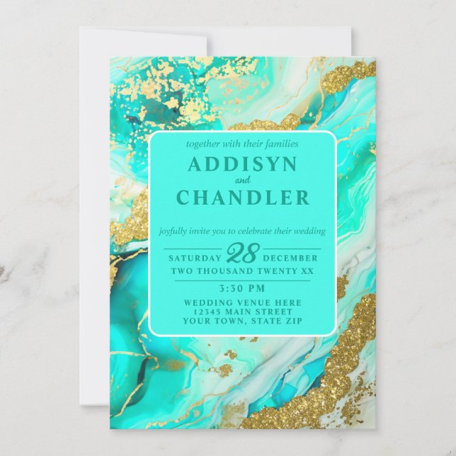 Invitation Ethereal Elegance Turquoise Geode Inspiré Mariage (Devant)