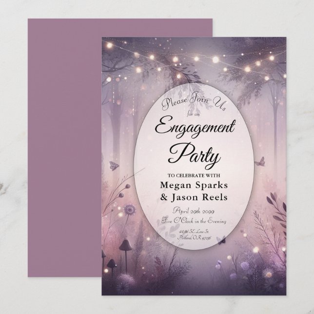 Invitation Ethereal Fairy Lights Forest Engagement Party (Devant / Derrière)